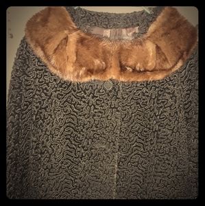 Astrakin curly lamb fur coat with mink collar